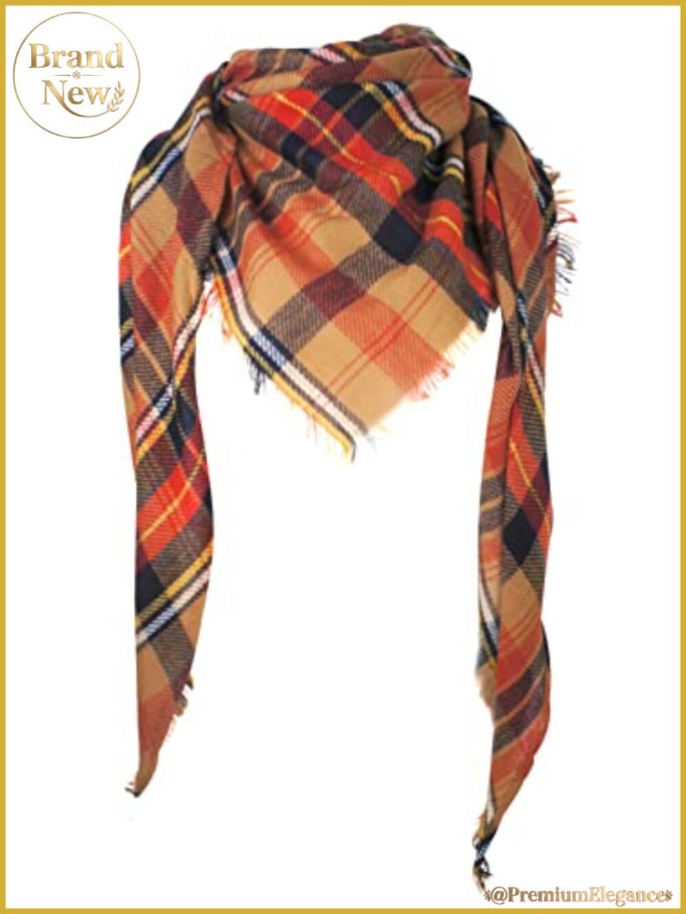 Plaid Triangle Scarf Wrap Soft Acrylic Fall Winter Women